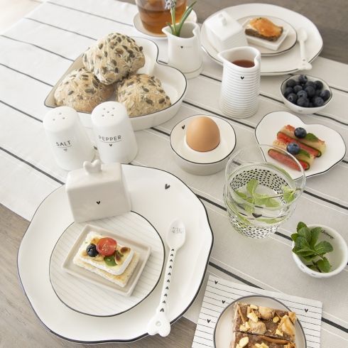 Bastion Collections Tischläufer Naturel Chambray Stripes Black