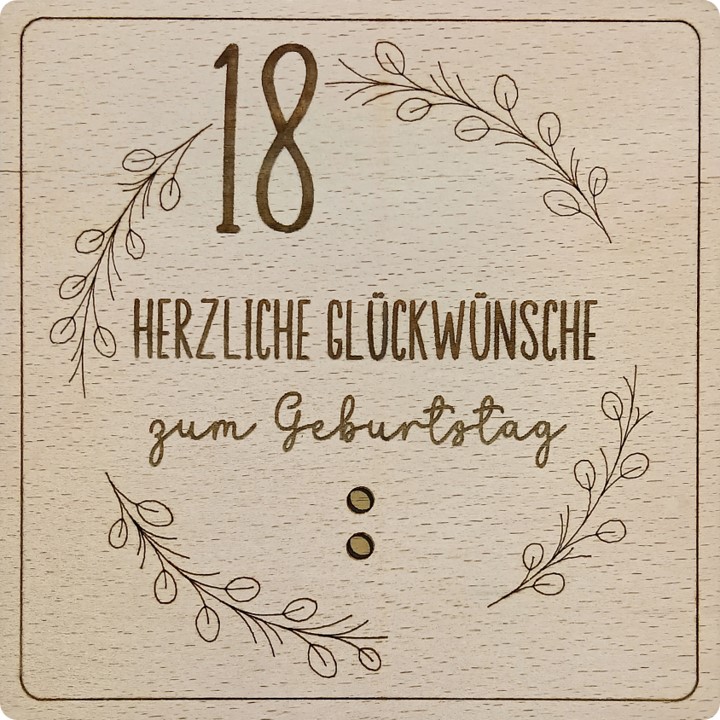 Herz im Holz - Geldkarte - 18. GEBURTSTAG - HERZLICHE GLÜCKWÜNSCHE