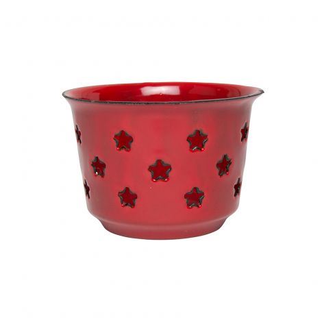 Ib Laursen Teelichthalter mit Sternenmuster Rot  Emaille