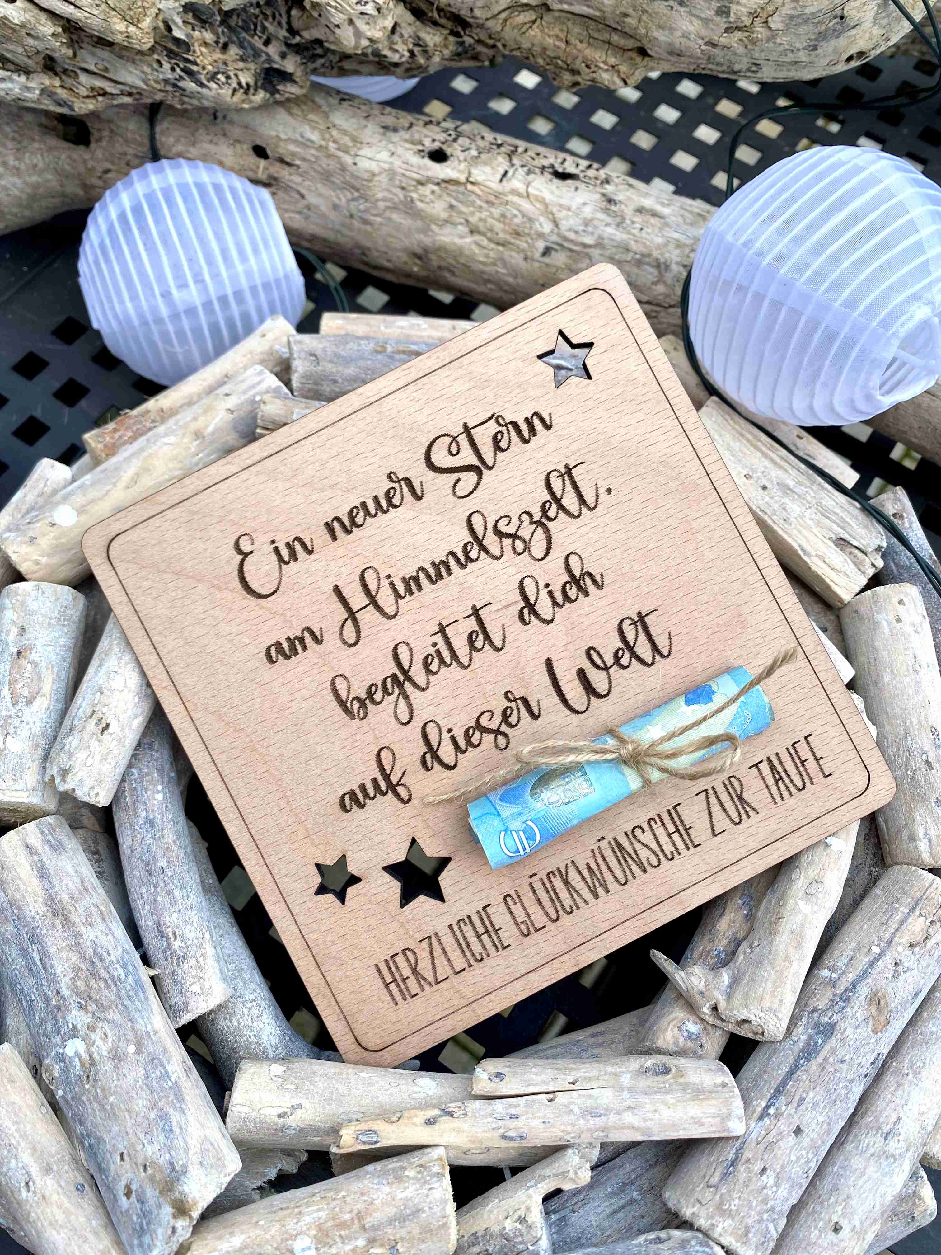 Herz im Holz - Geldkarte - TAUFE - EIN NEUER STERN AM HIMMELSZELT....