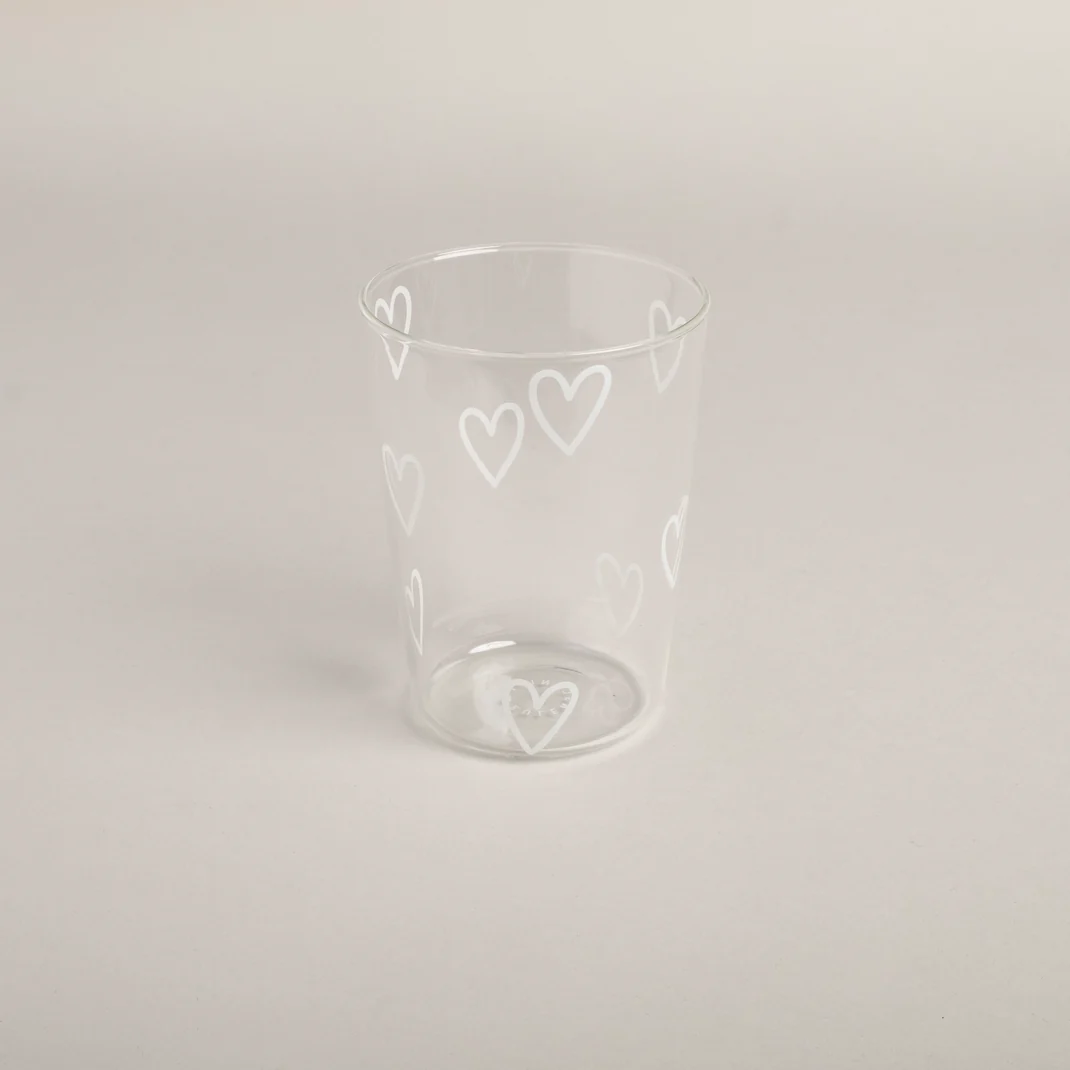 Eulenschnitt Trinkglas Herzen Weiß 