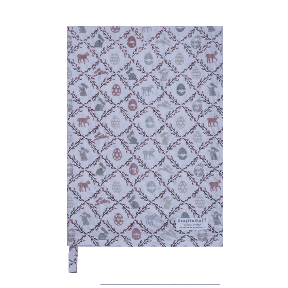 Krasilnikoff Geschirrtuch Ostern - Diagonale Streifen Rosa