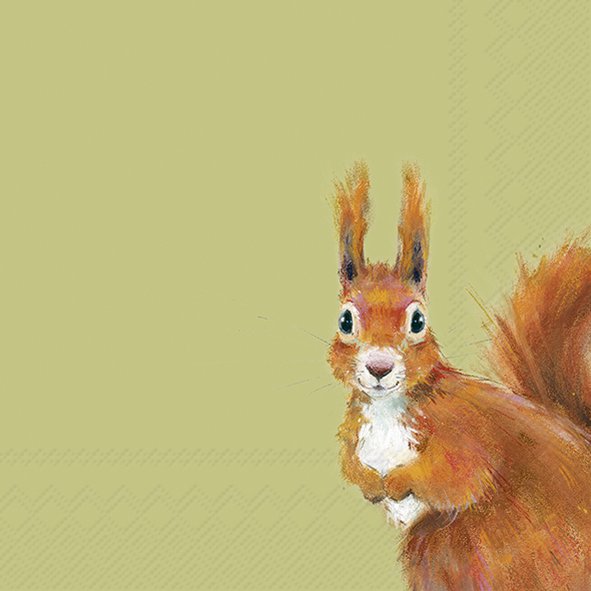 Ideal Home Range - LUNCH SERVIETTEN MIT EICHHÖRNCHEN - SQUIRREL HAZEL GRÜN