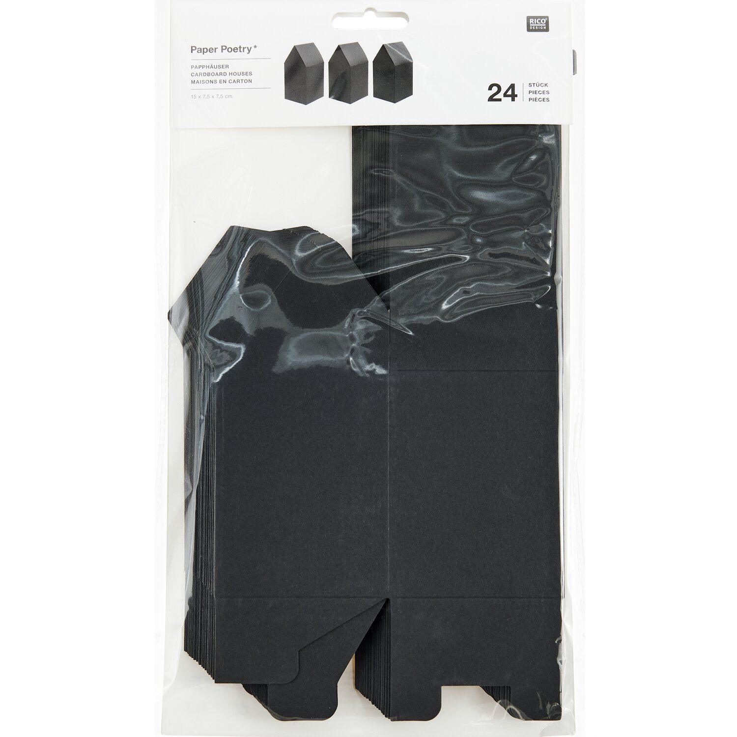 Rico Design Adventskalender PAPER POETRY PAPPHÄUSER VORGESTANZT - 24 Stück - Schwarz 