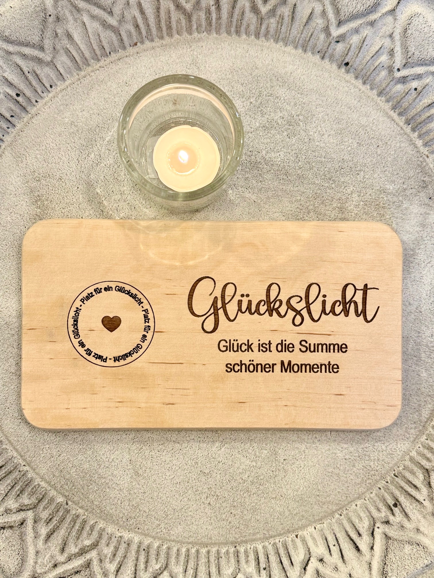 Herz im Holz - Kerzenbrett Glückslicht - Glück ist die Summe schöner Momente 