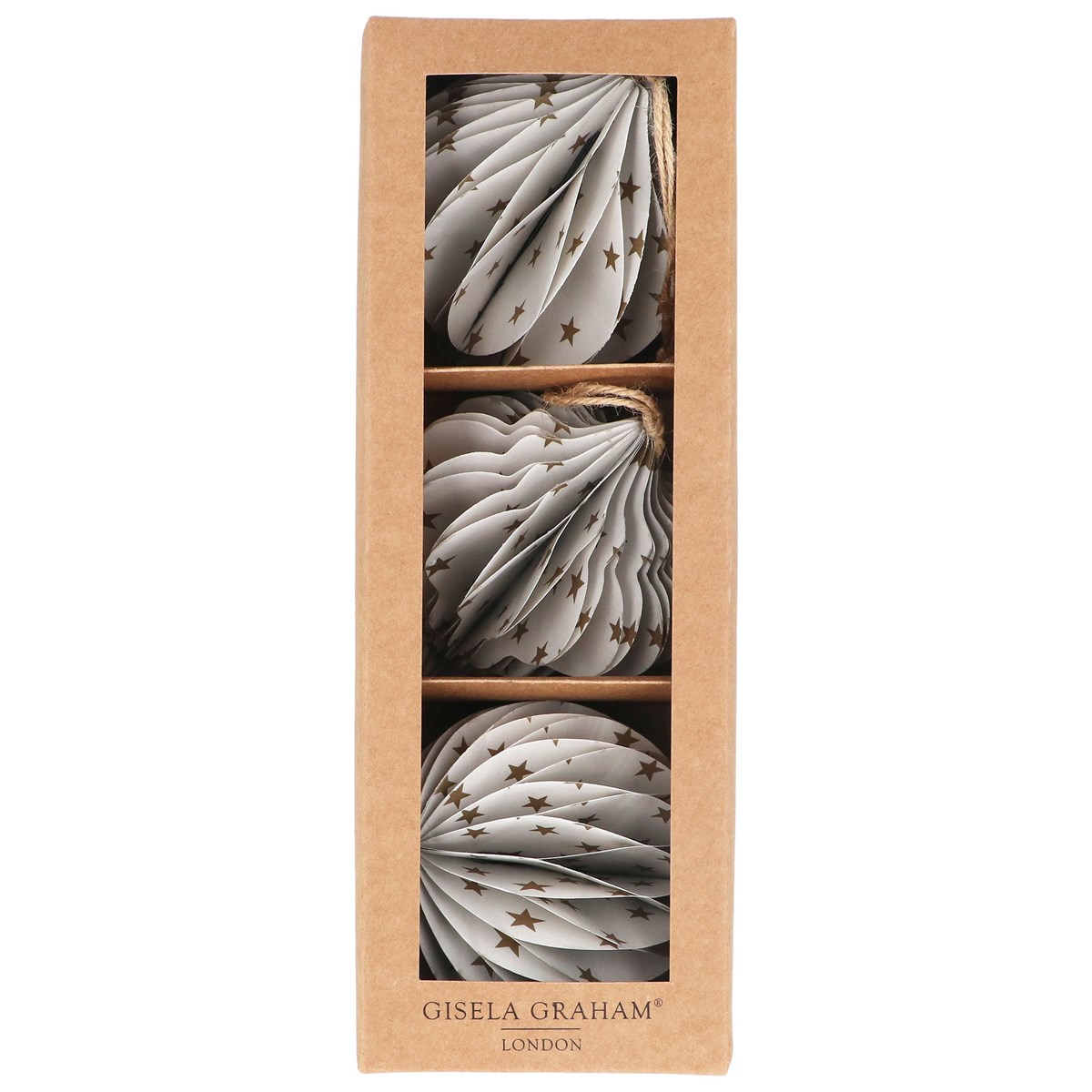 GISELA GRAHAM - BOX/3 - PAPIERAUFHÄNGER MIT WEIHNACHTLICHEM STERNENMUSTER - HONEYCOMB GOLD STAR 