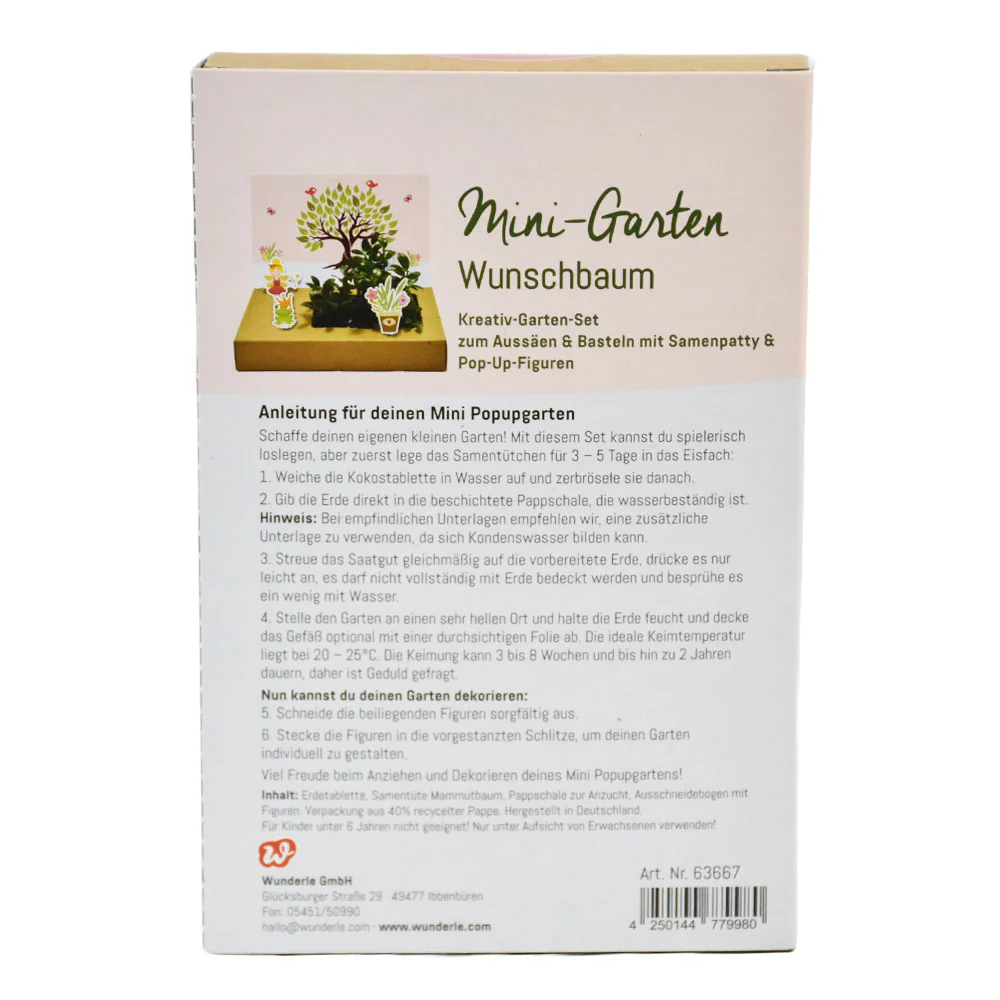 Wunderle - Mini Garten Wunschbaum - Kreatives Pop Up Garten Anzuchtset 