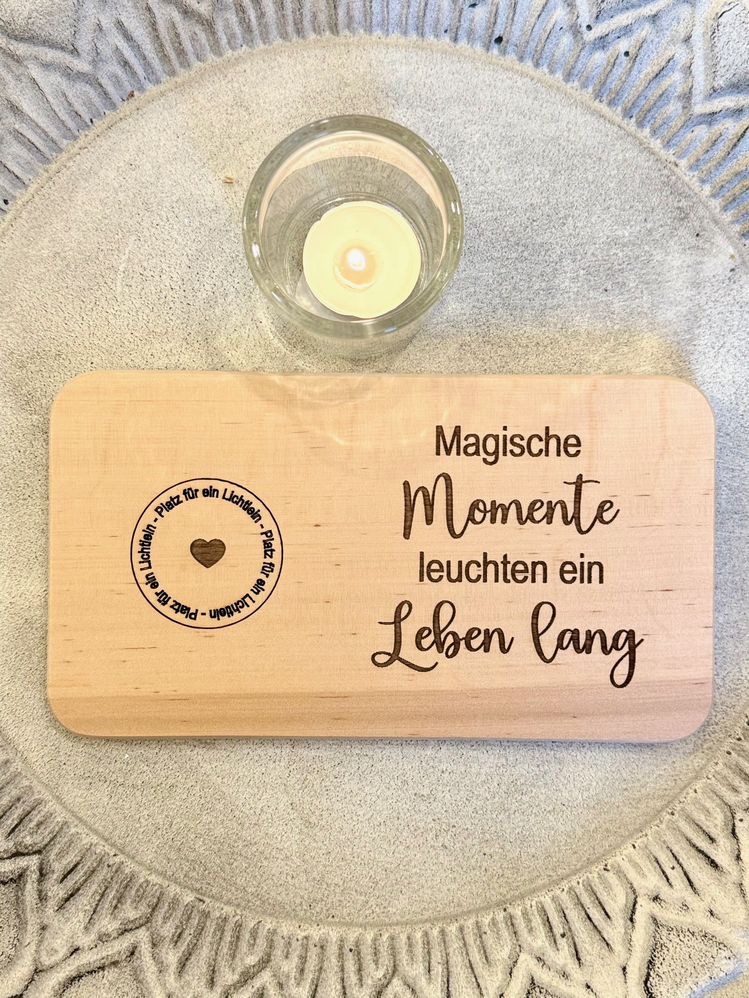 Herz im Holz - Kerzenbrett Magische Momente - Magische Momente leuchten ein Leben lang 