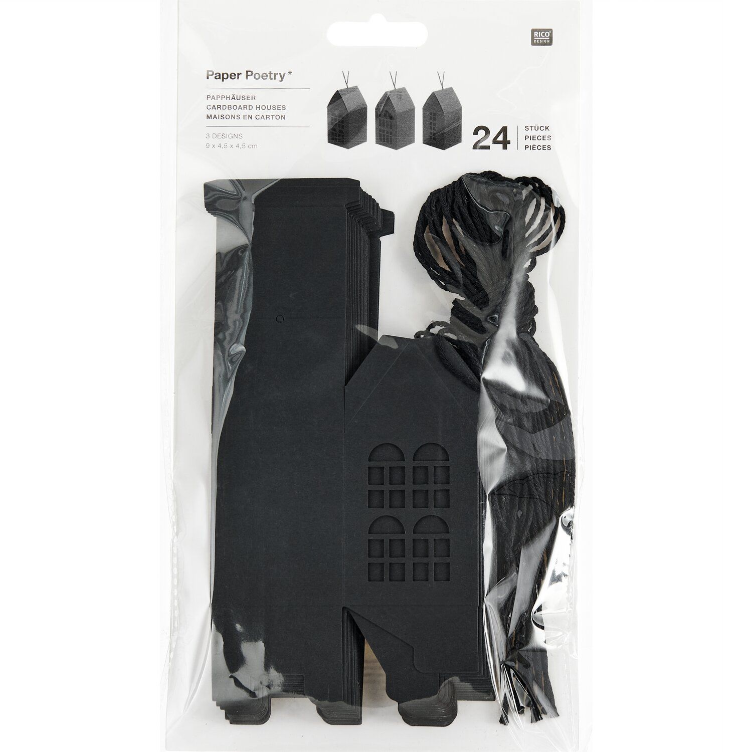 Rico Design Adventskalender Papphäuser Schwarz - 24 Stück  