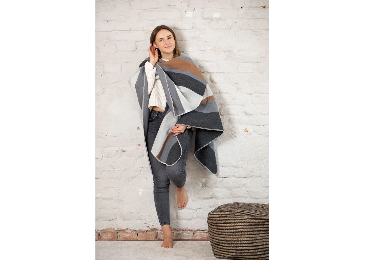 David Fussenegger - SILVRETTA PONCHO DECKE STREIFEN - ONE SIZE