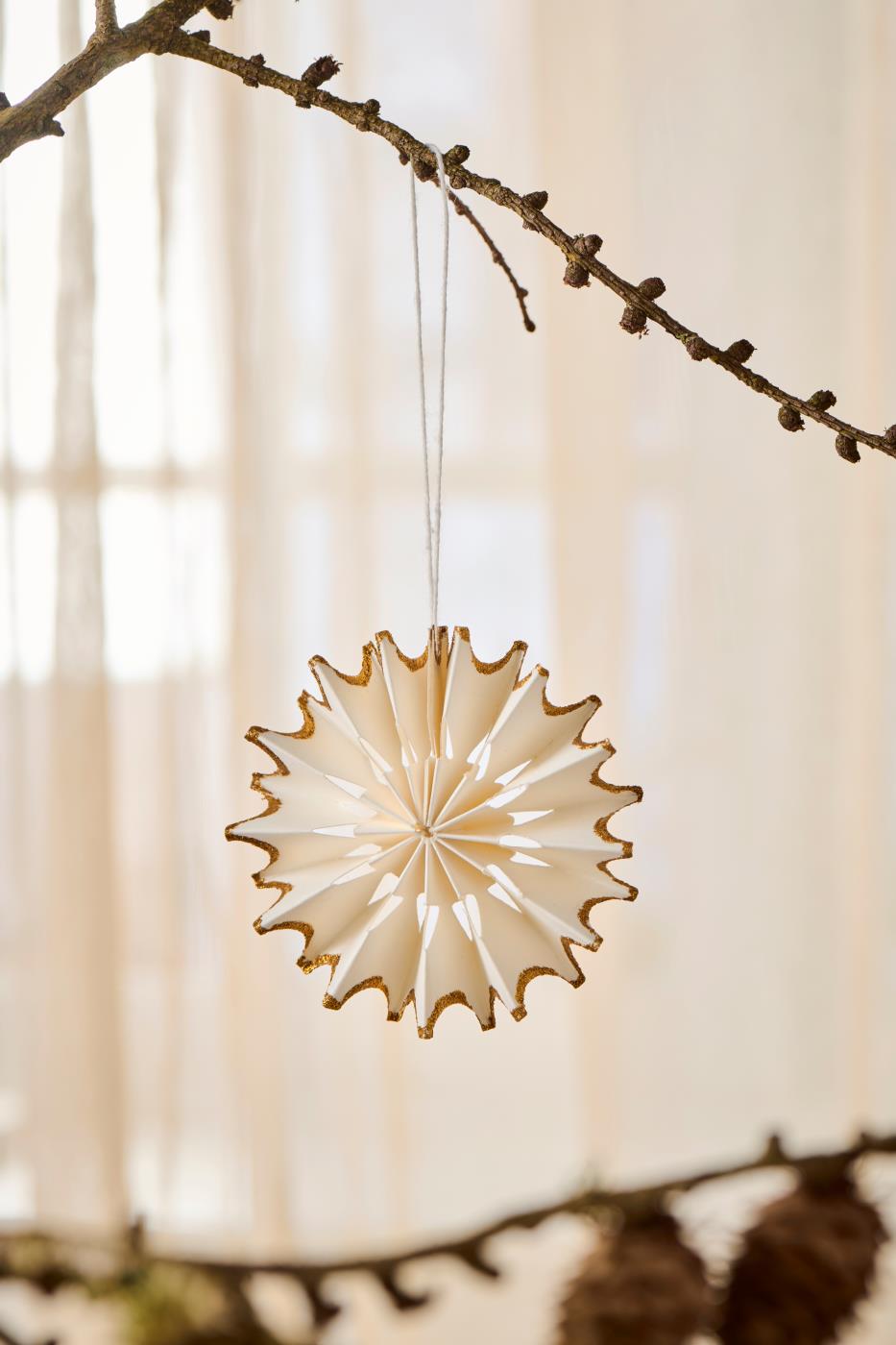 IB LAURSEN SCHNEEFLOCKE STELLA ZUM HÄNGEN - WEISS MIT GOLDGLIMMER 