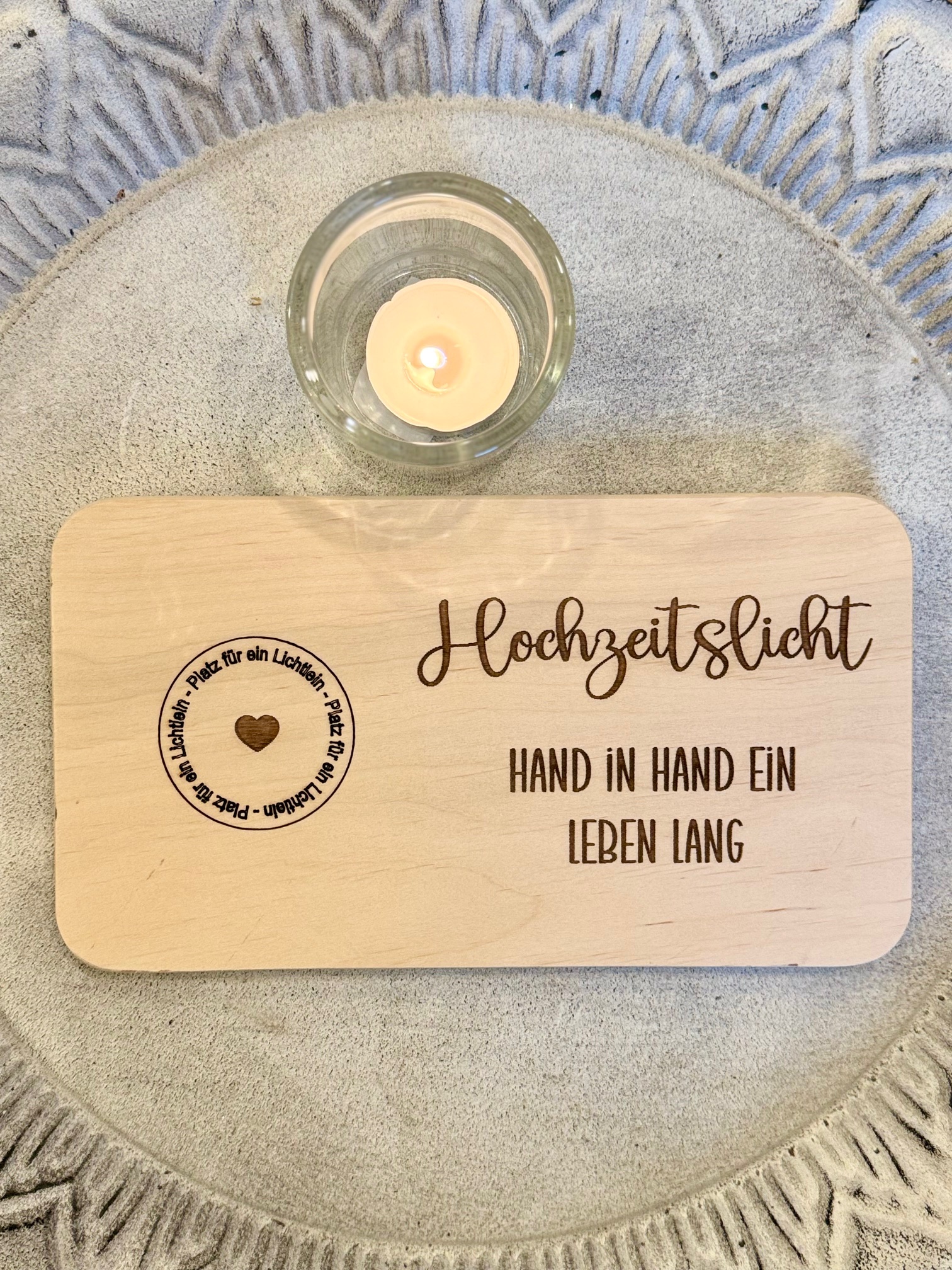 Herz im Holz - Kerzenbrett Hochzeitslicht - HAND IN HAND EIN LEBEN LANG