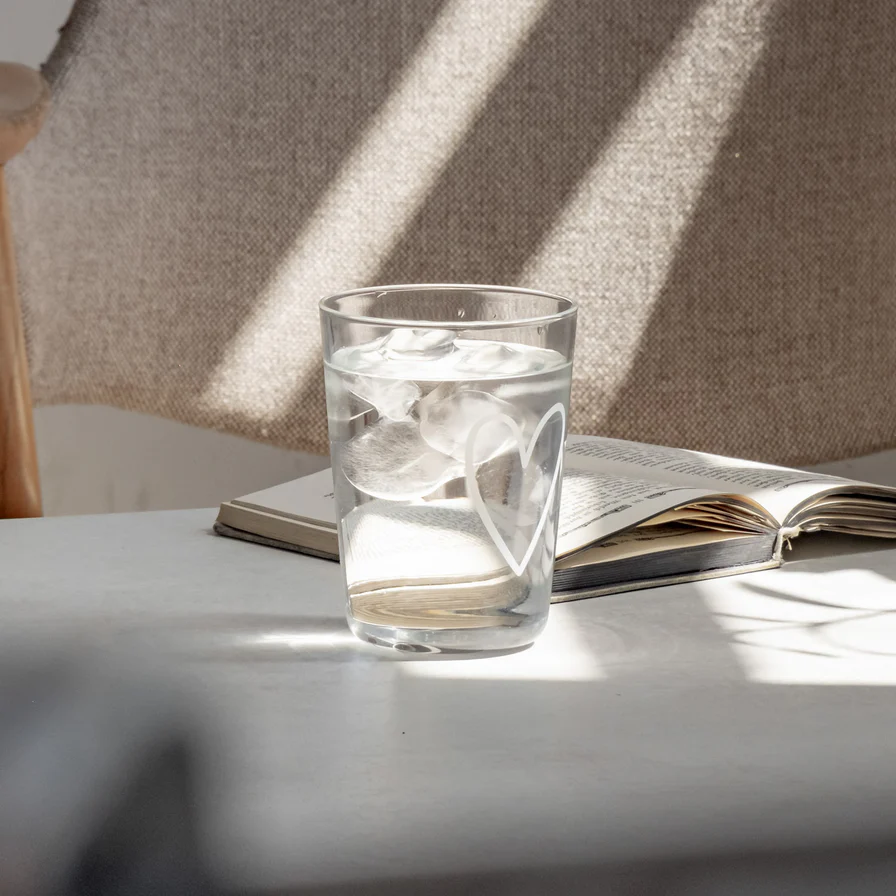 Eulenschnitt Trinkglas Herz Weiß