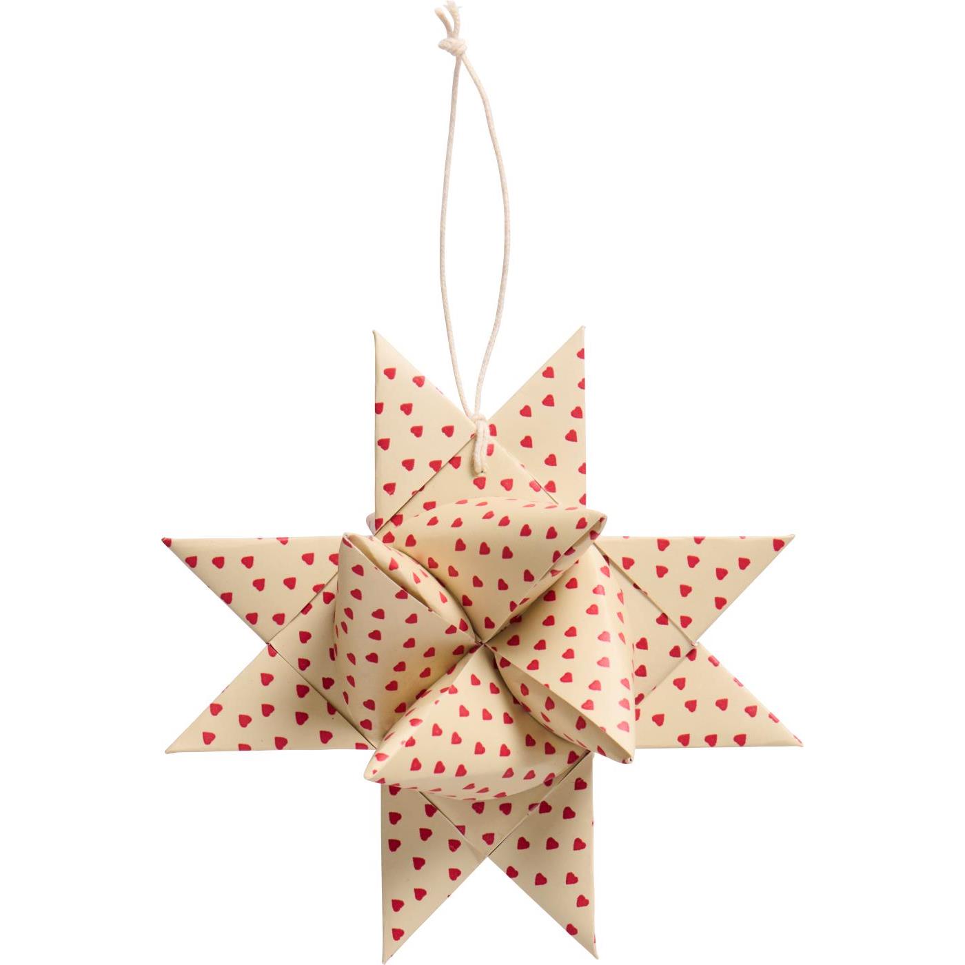 IB LAURSEN GEFLOCHTENER STERN ZUM HÄNGEN - KLEIN MIT ROTEN HERZEN 