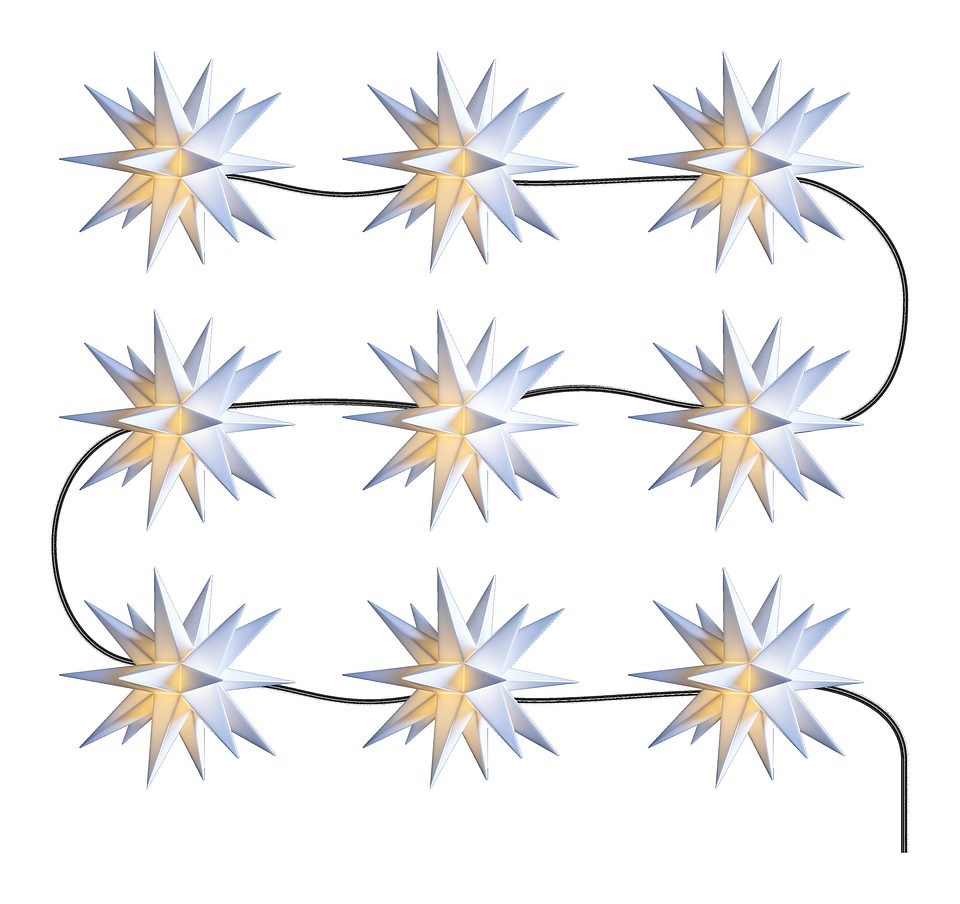 Sterntaler Mini Sternenkette - Weiß - In- und Outdoor - 9 Sterne mit Durchmesser je 12 cm 