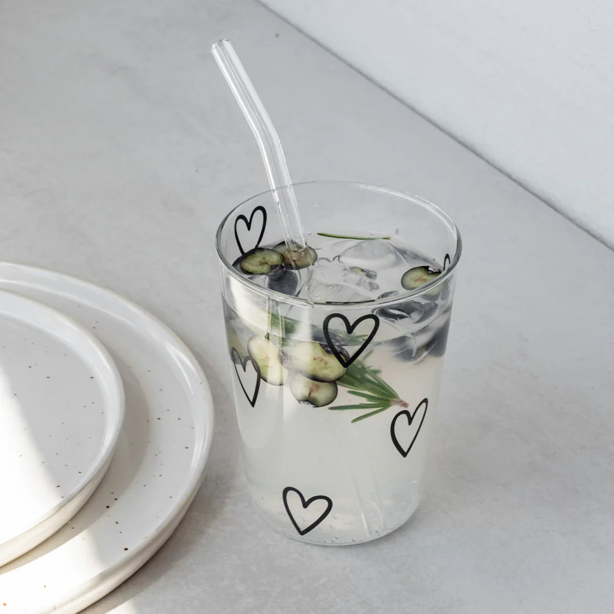 Eulenschnitt Trinkglas Herzen Schwarz 