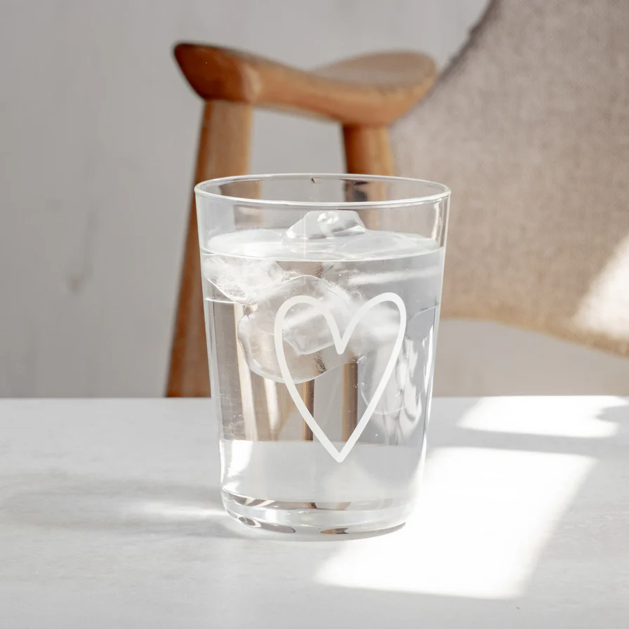 Eulenschnitt Trinkglas Herz Weiß