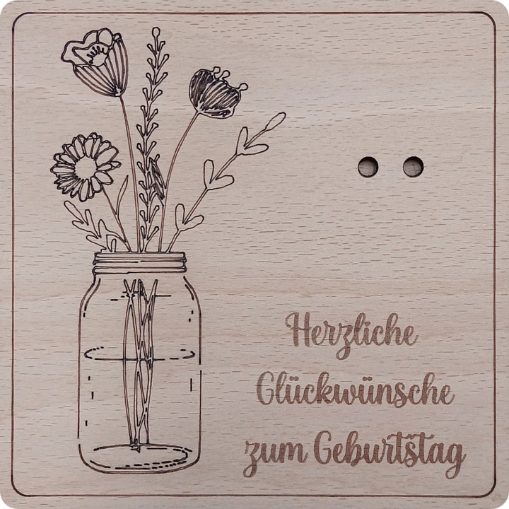 Herz im Holz - Geldkarte HERZLICHE GLÜCKWÜNSCHE BLUMENVASE