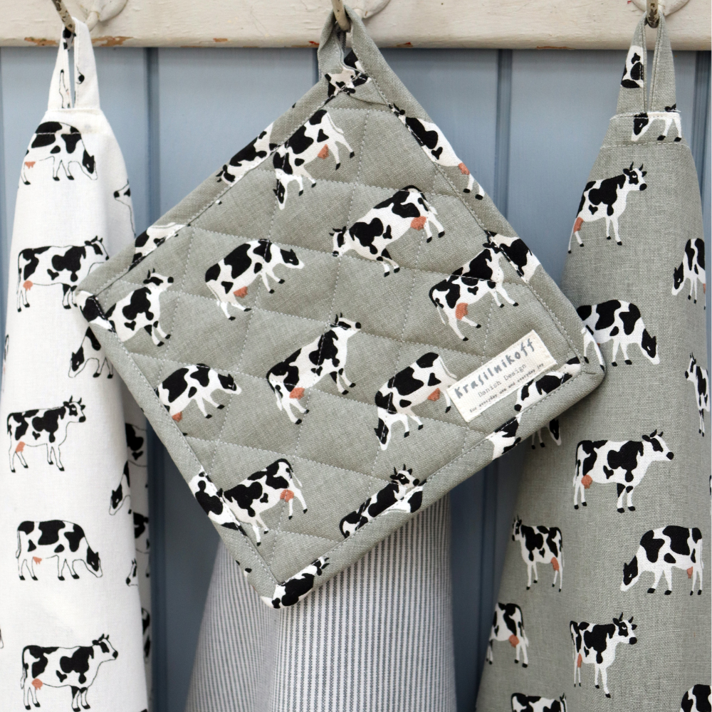 Krasilnikoff Geschirrtuch KUH GRAU 