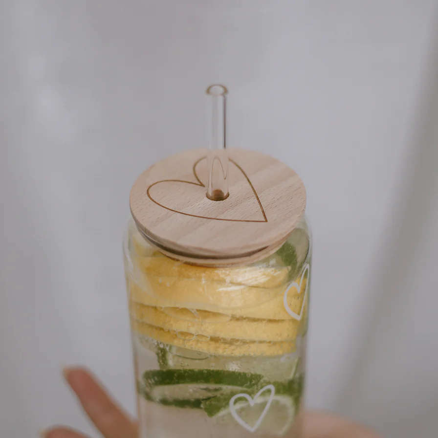 Eulenschnitt Deckel Herz für hohes Trinkglas 