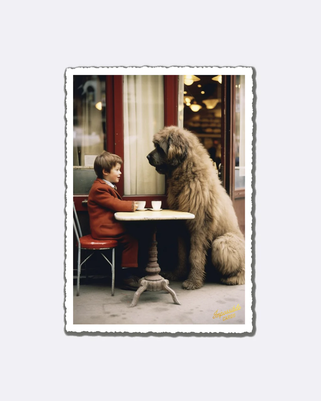 ChicMic Impossible Postkarte - Kind und Hund im Cafè