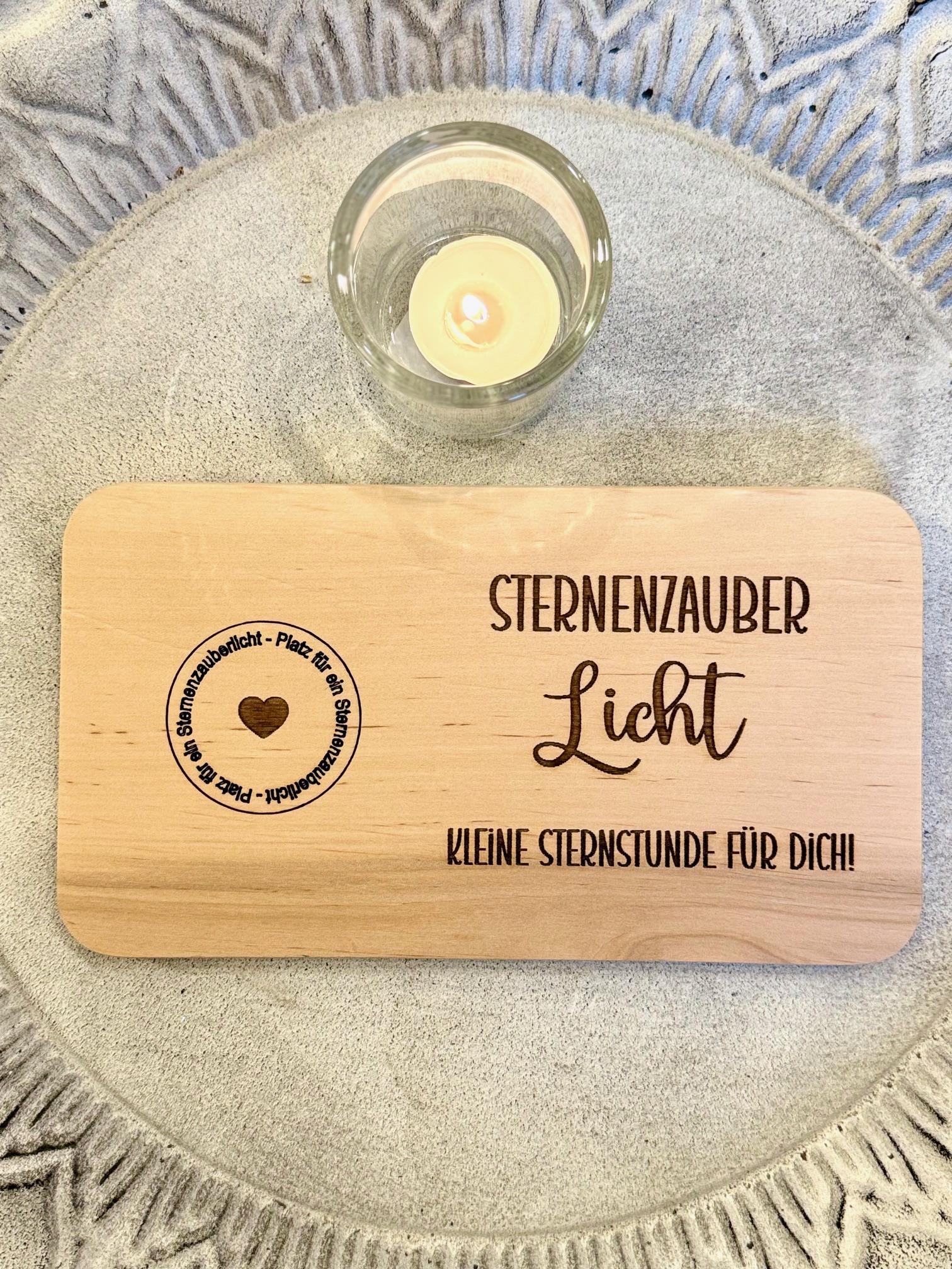 Herz im Holz - Kerzenbrett Sternenzauberlicht - Kleine Sternstunde für dich