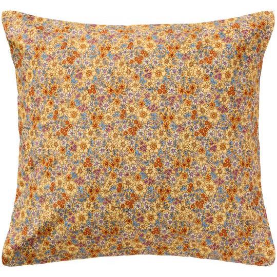 IB LAURSEN KISSENBEZUG  GELB MIT GELBEN, BLAUEN, ORANGEN UND LILA BLUMEN 60 x 60 cm