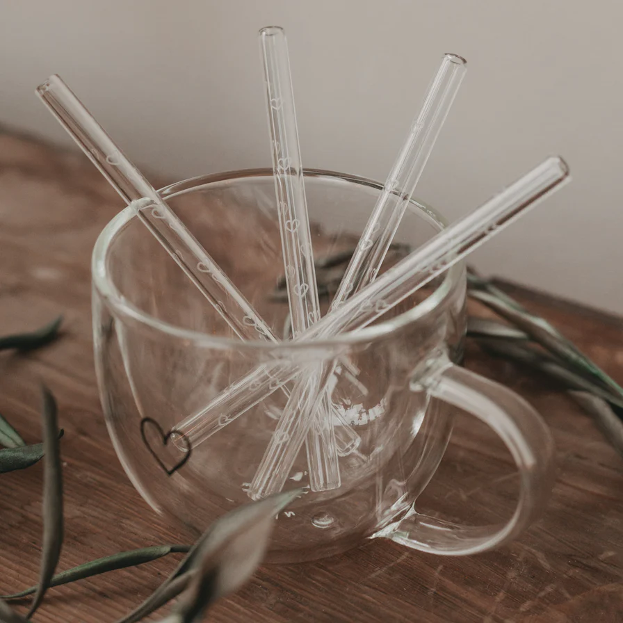 Eulenschnitt Strohhalme Herzen im 4er Set - Länge 13 cm 