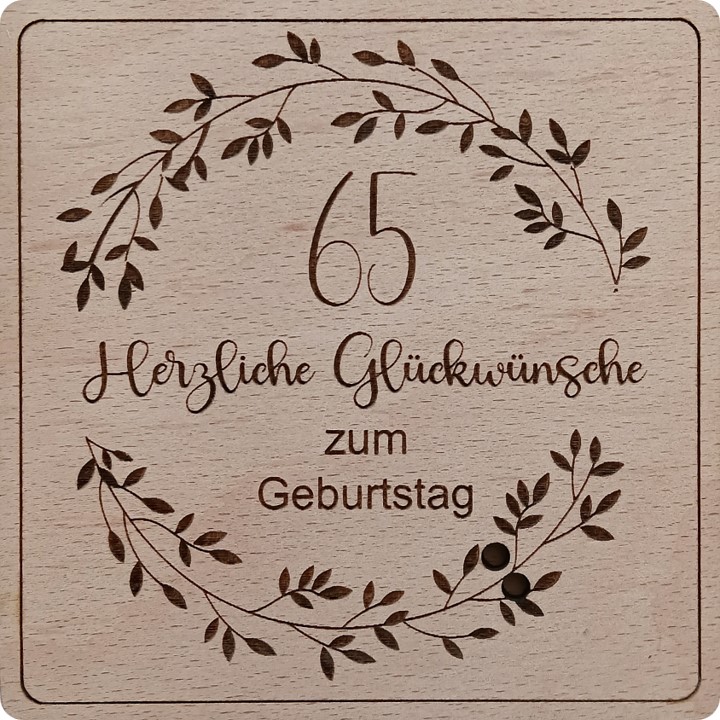 Herz im Holz - Geldkarte - 65. GEBURTSTAG - HERZLICHE GLÜCKWÜNSCHE 