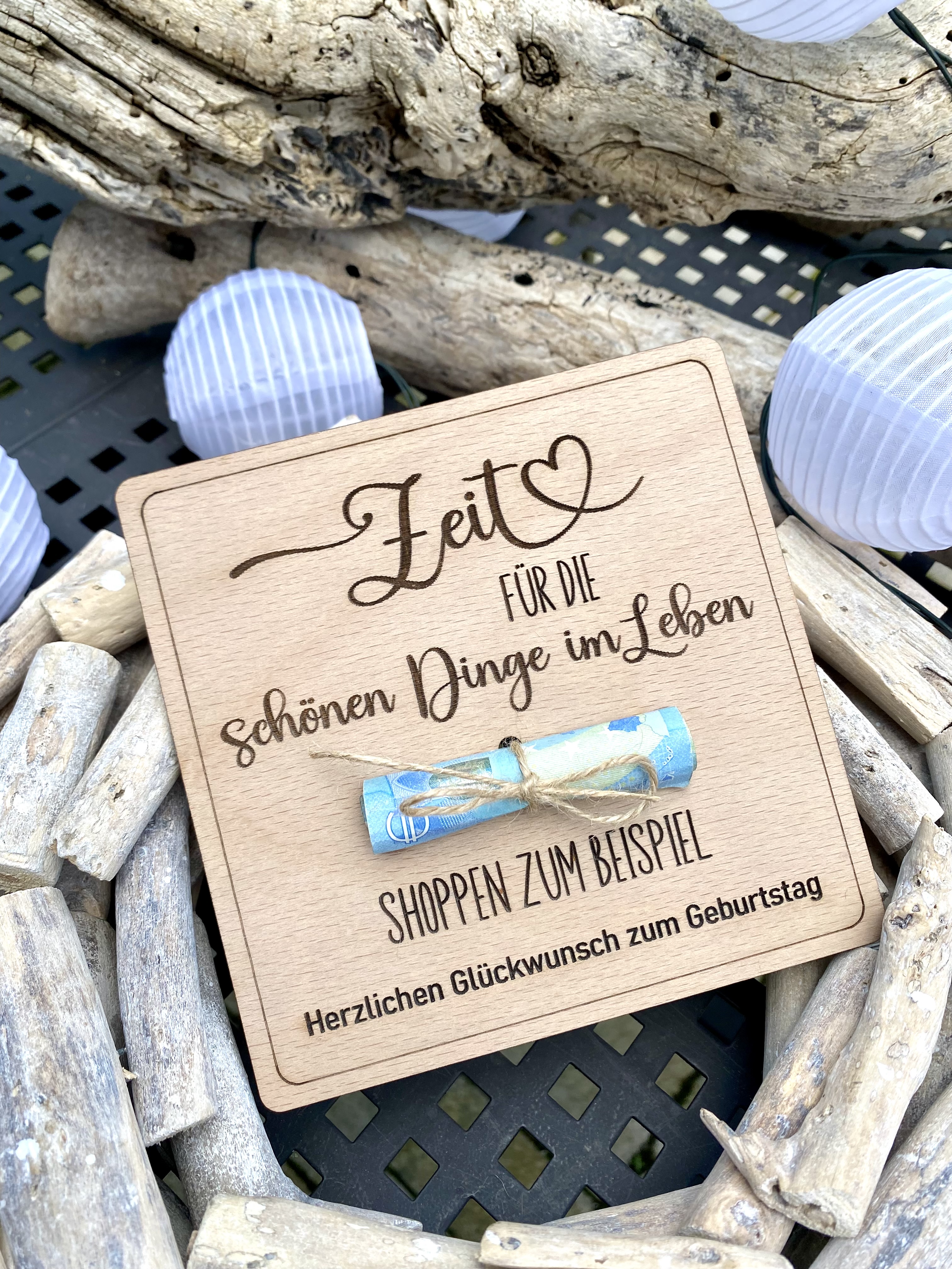 Herz im Holz - Geldkarte ZEIT FÜR DIE SCHÖNEN DINGE IM LEBEN 