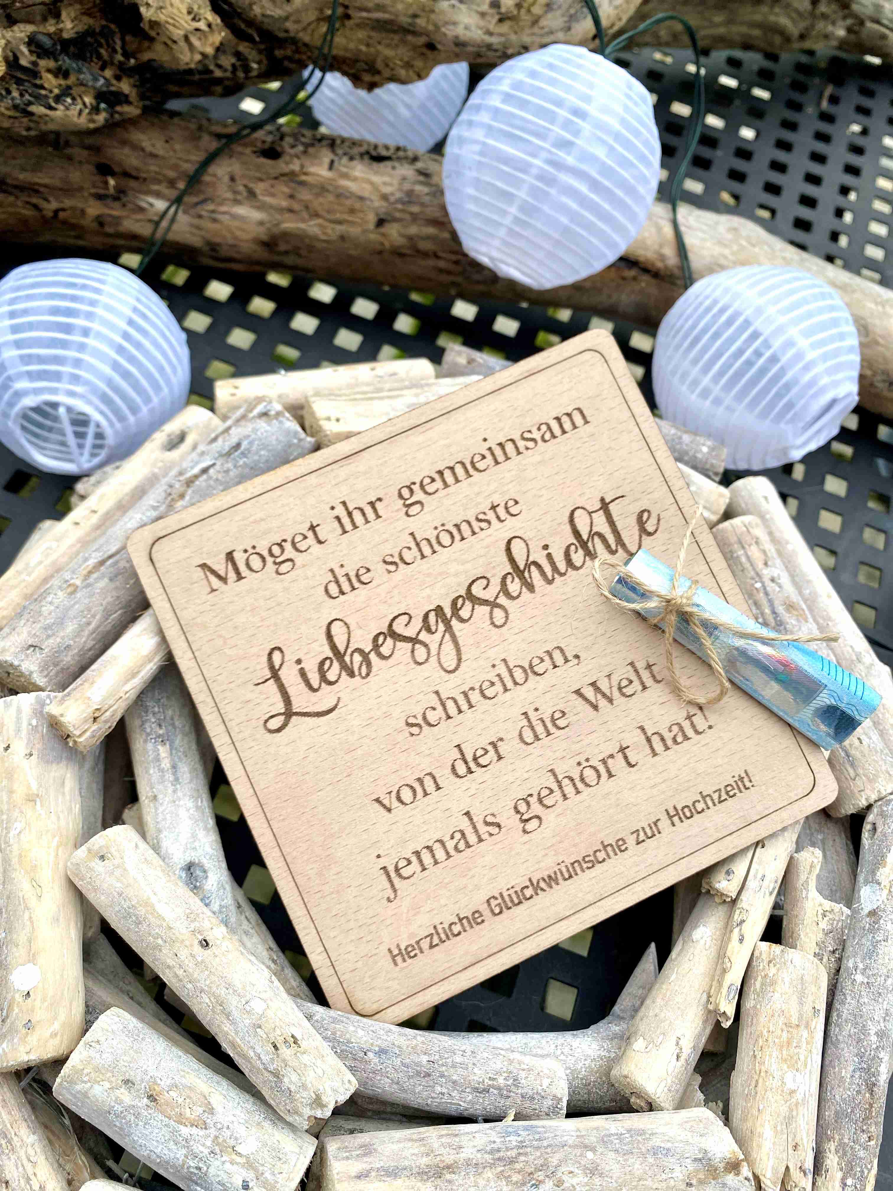 Herz im Holz - Geldkarte - HOCHZEIT -  MÖGET IHR GEMEINSAM DIE SCHÖNSTE LIEBESGESCHICHTE...