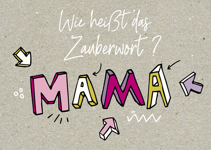 Kunst und Bild - Happy Life - Postkarte -  Wie heißt das Zauberwort? MAMA