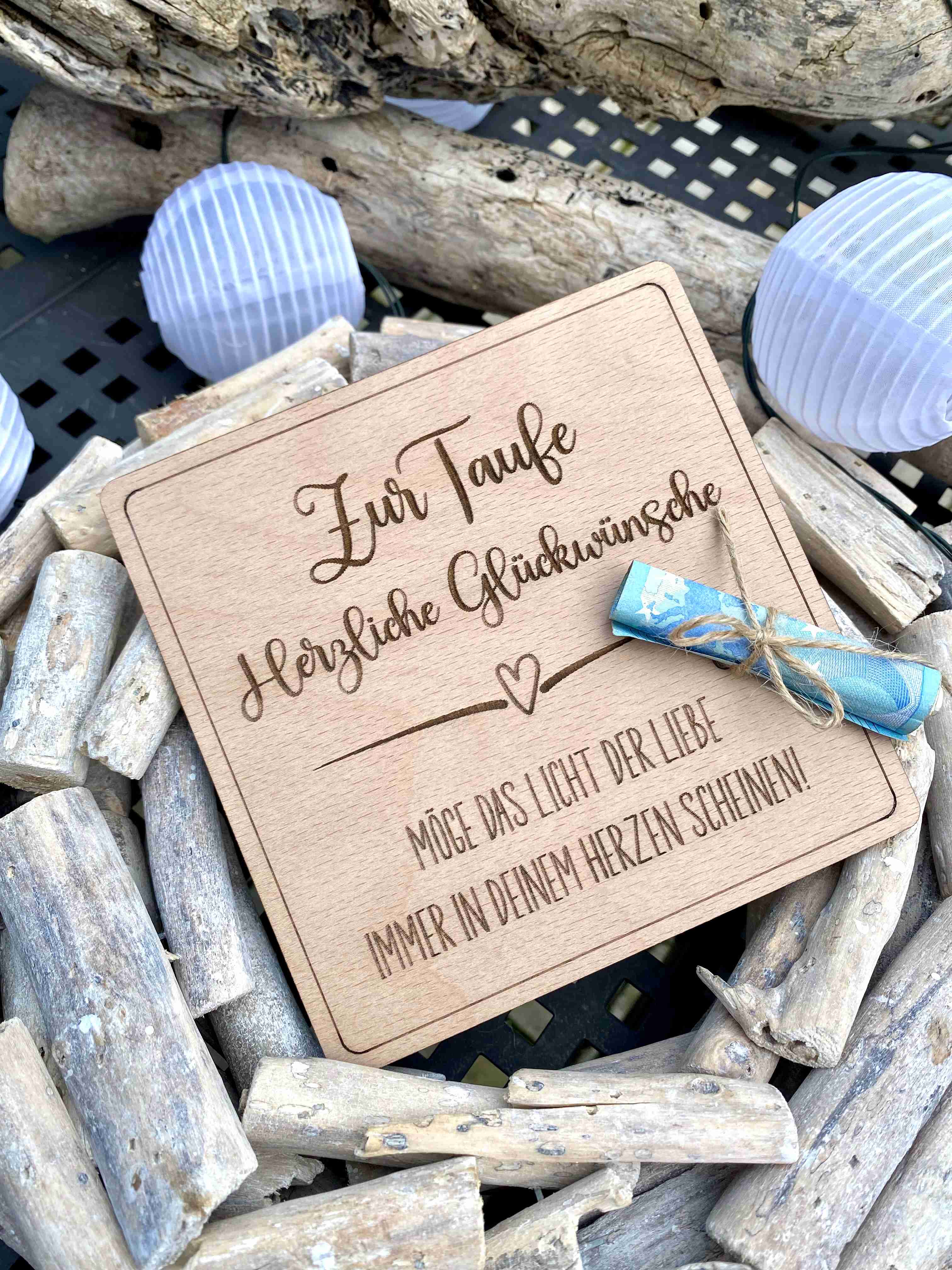 Herz im Holz - Geldkarte - TAUFE - LICHT DER LIEBE 