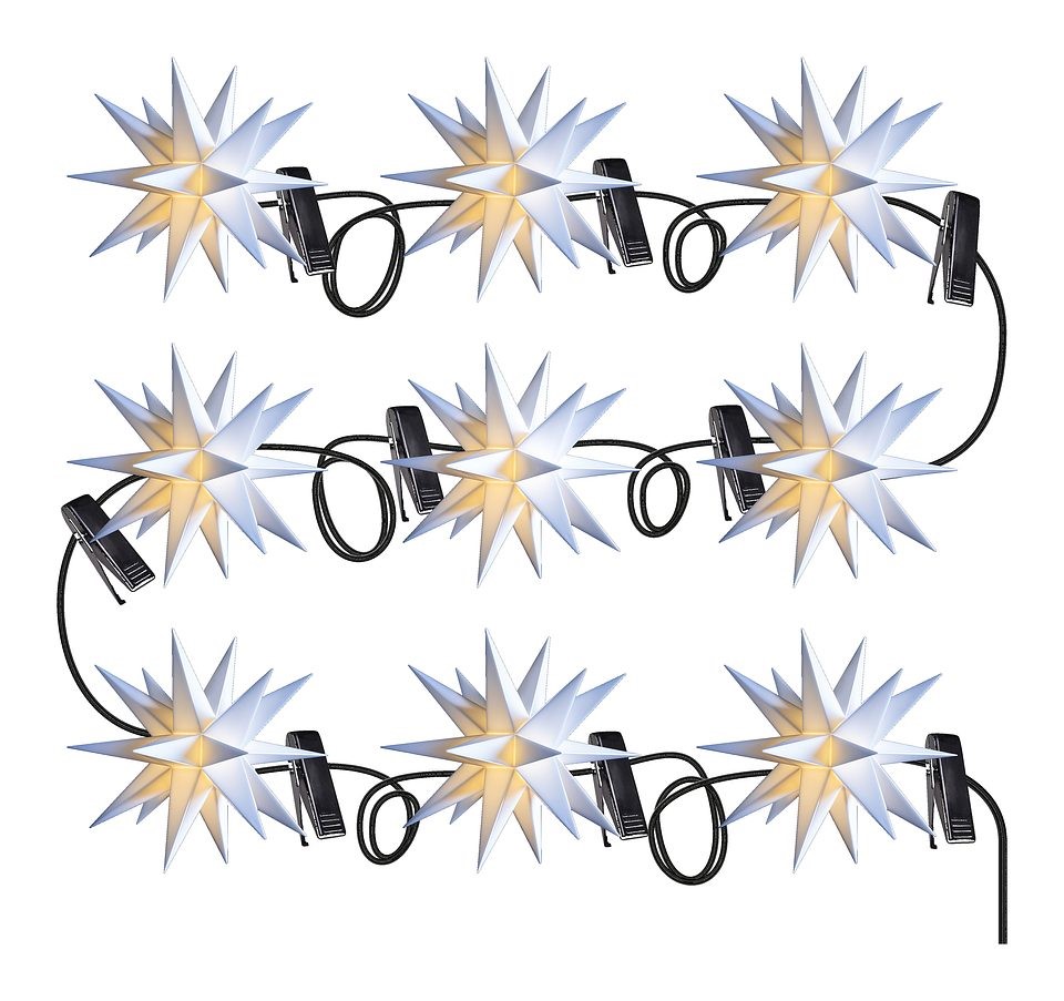 Sterntaler Mini Sternenkette - Weiß - In- und Outdoor - 9 Sterne mit Durchmesser je 12 cm 