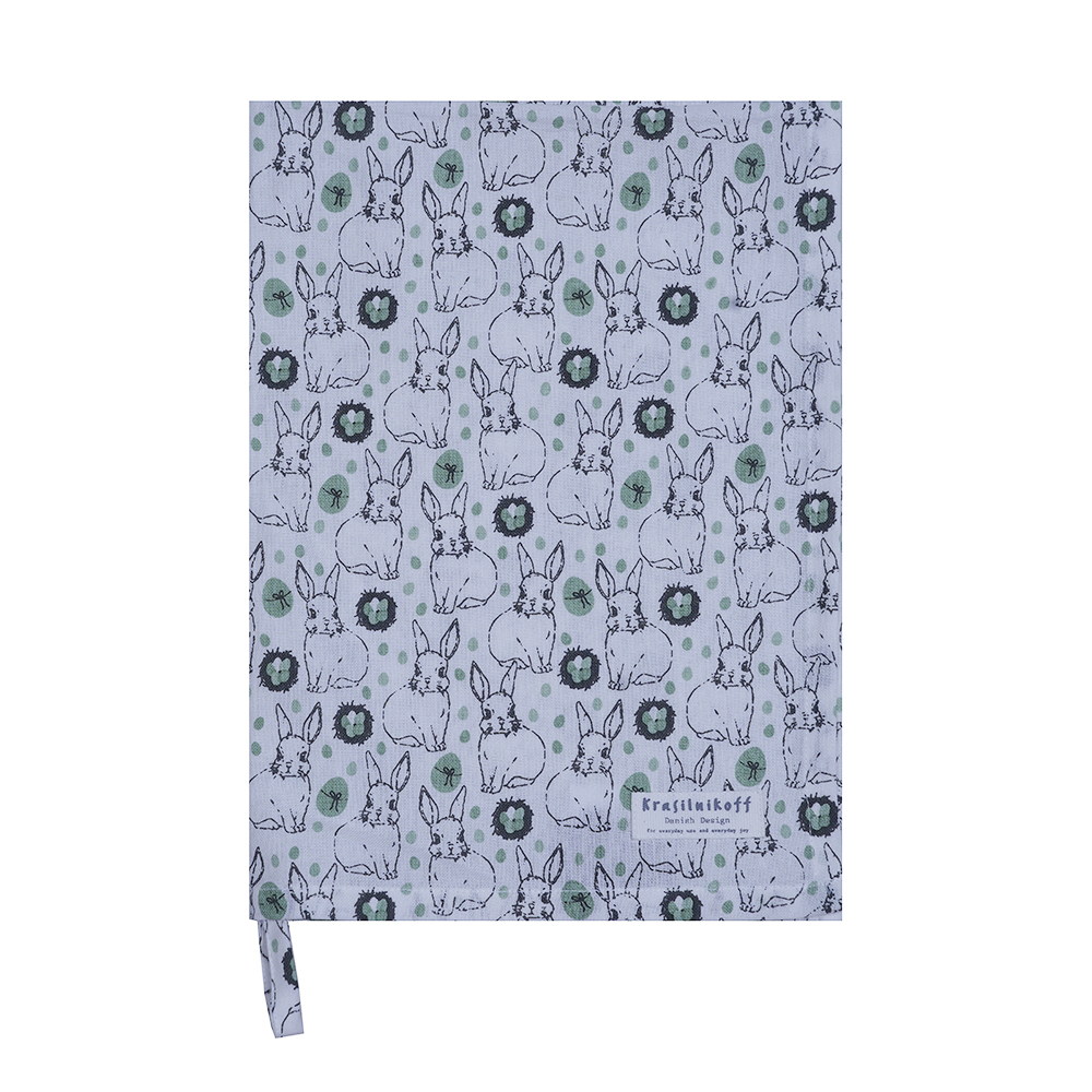 Krasilnikoff Geschirrtuch Bunnies & Eggs - Grün 