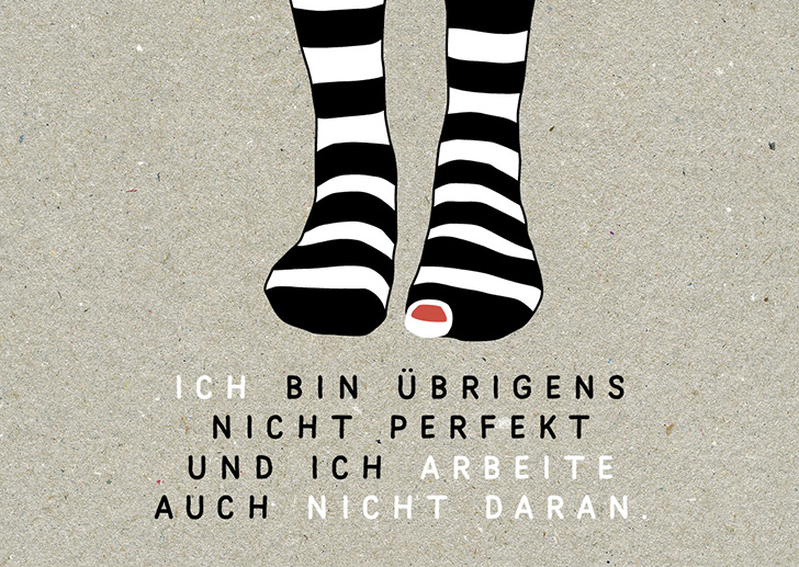 Kunst und Bild - Happy Life - Postkarte - Ich bin übrigens nicht perfekt und ich arbeite auch nicht daran
