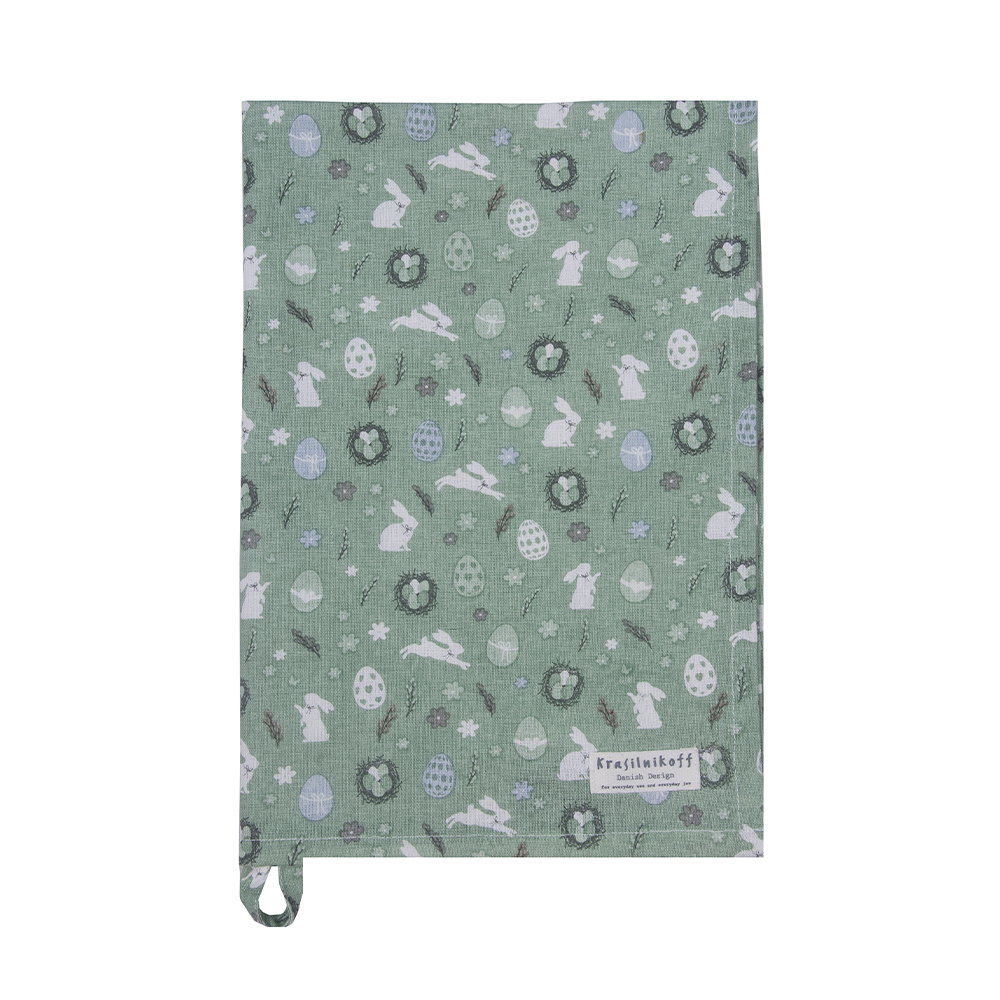 Krasilnikoff Geschirrtuch - Verspielte Ostern - Grün 