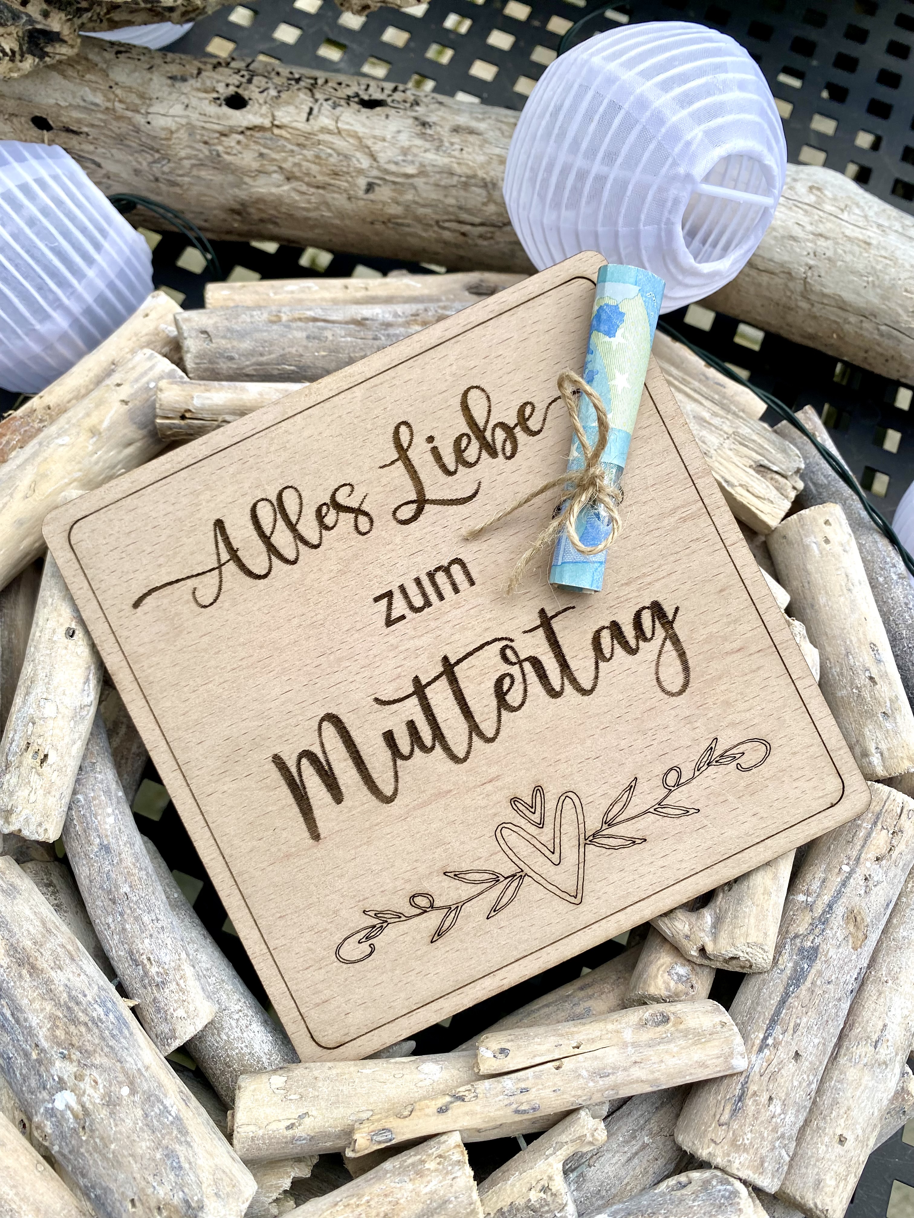 Herz im Holz - Geldkarte - Muttertag - ALLES LIEBE ZUM MUTTERTAG 