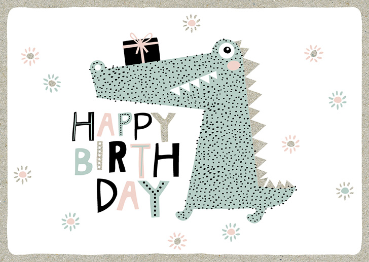 Kunst und Bild - Happy Life - Postkarte -  Happy Birthday - Dino 