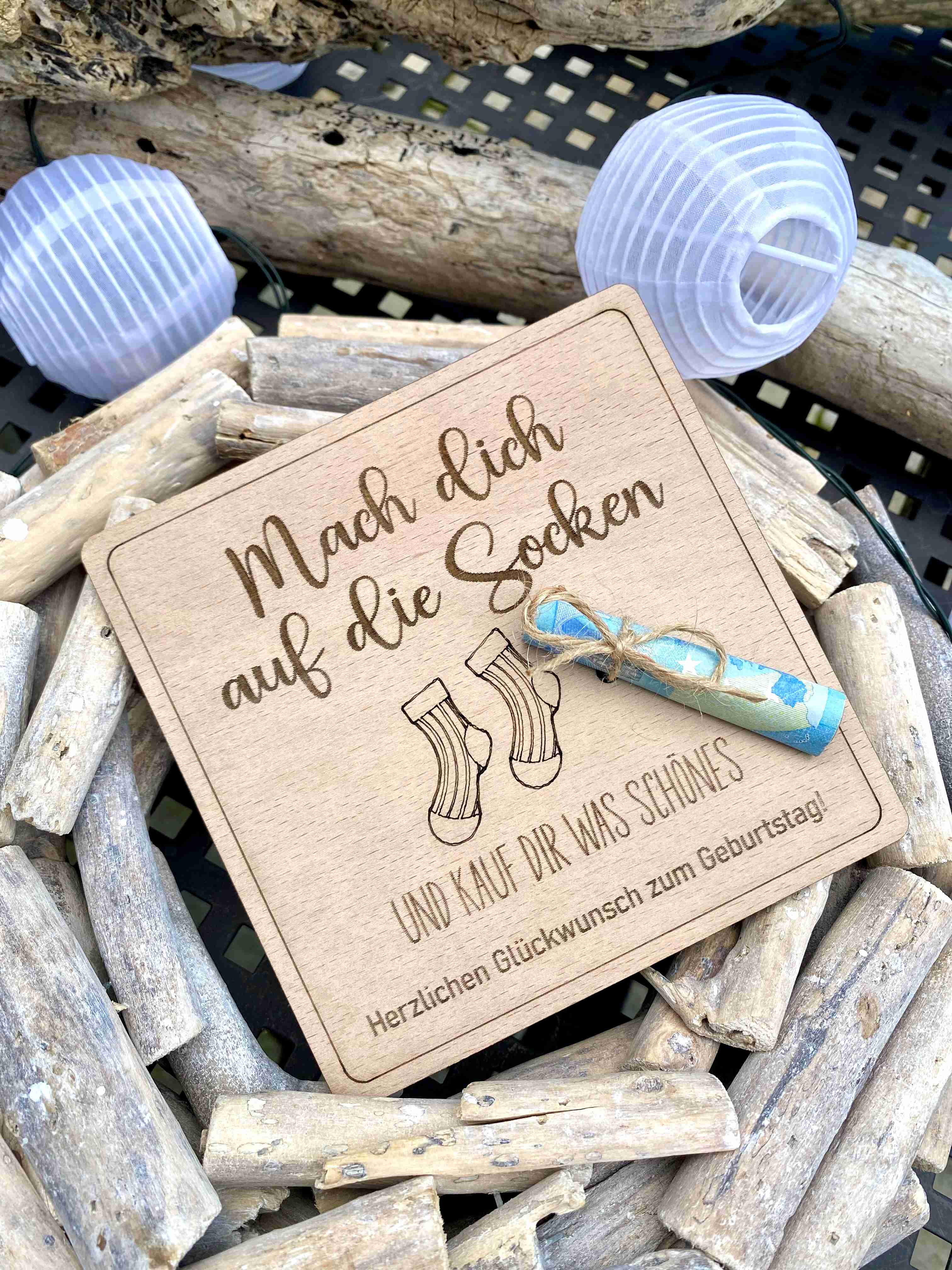 Herz im Holz - Geldkarte MACH DICH AUF DIE SOCKEN 