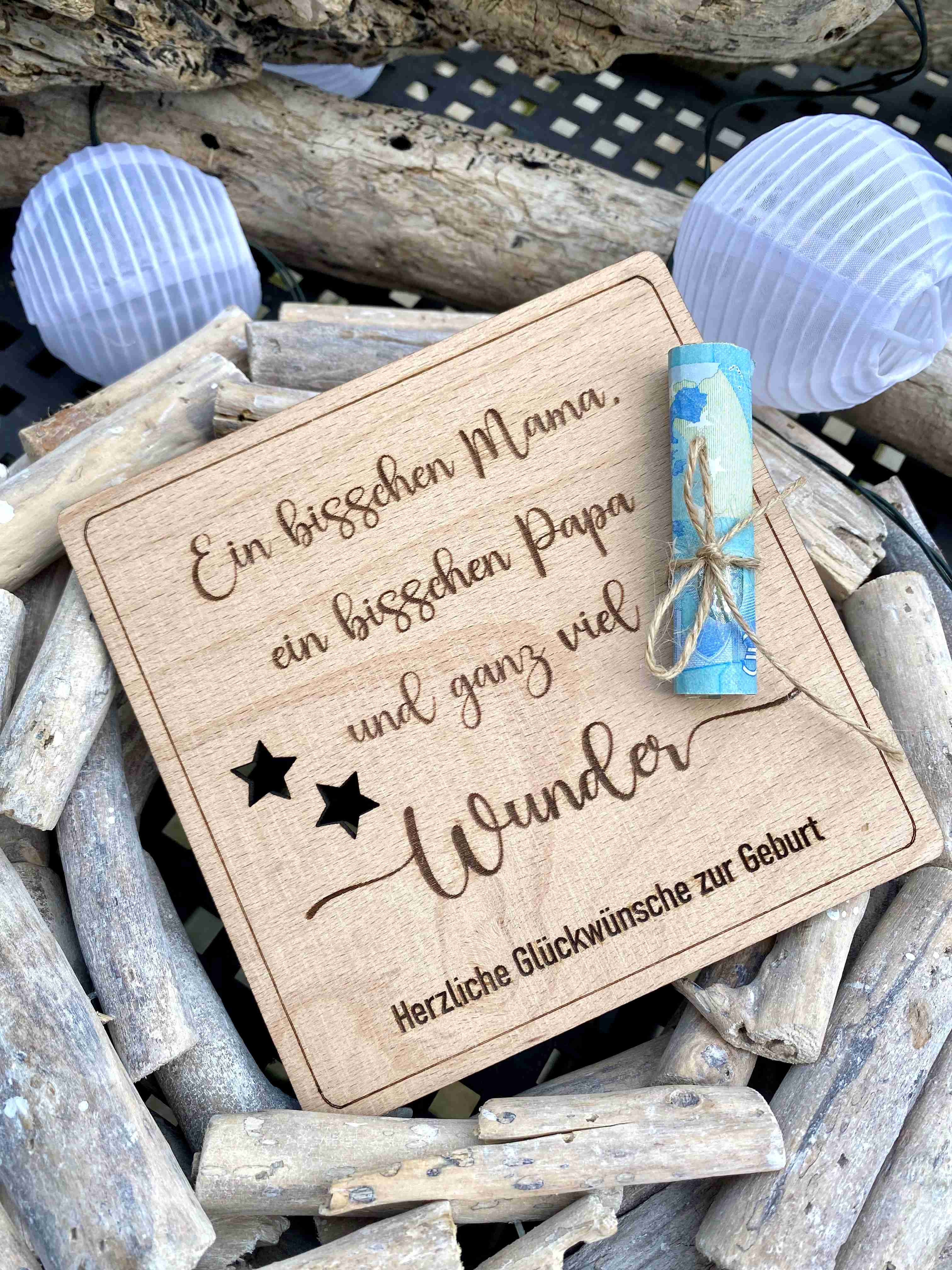 Herz im Holz - Geldkarte - GEBURT - Ein bisschen Mama, ein bisschen Papa...