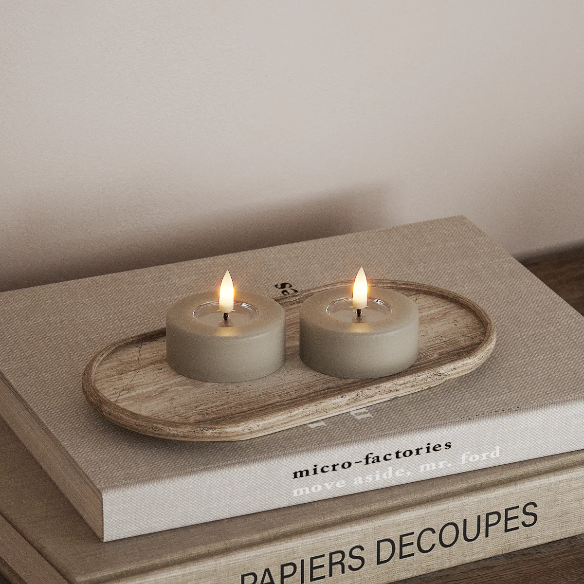 DELUXE HOMEART LED Jumbo Teelichter 2 Stück Sand 