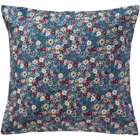 IB LAURSEN KISSENBEZUG  BLAU MIT ROSA, CREMEFARBENEN, LILA UND ROTEN BLUMEN 60 x 60 cm