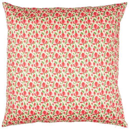 IB LAURSEN KISSENBEZUG BEIGE MIT ROTEN UND ROSA BLUMEN, 60 x 60 cm
