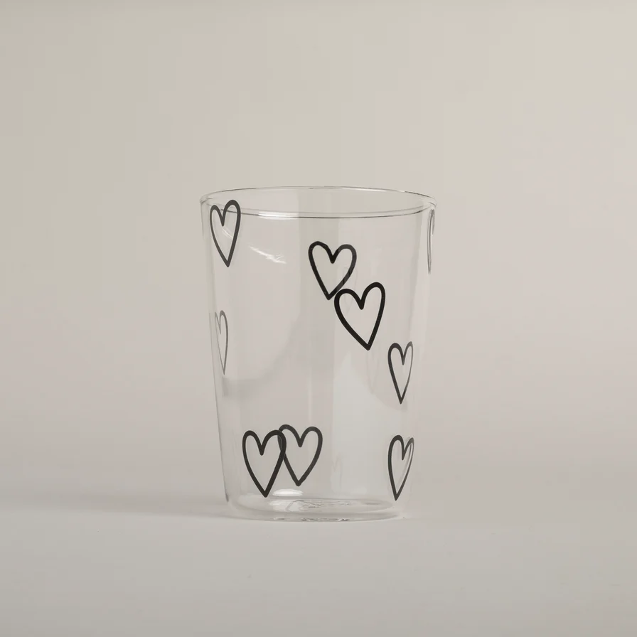 Eulenschnitt Trinkglas Herzen Schwarz 